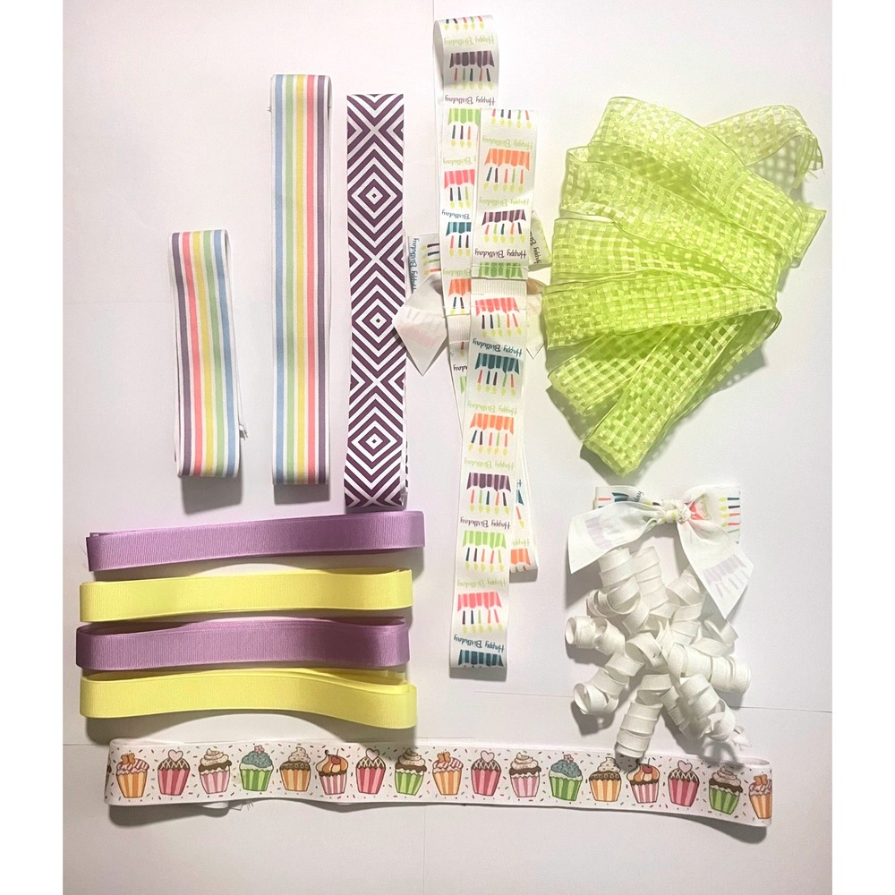 24 Yards Of Birthday Party Grosgrain Colorful Ribbon & Bows Fun Gift Set -New